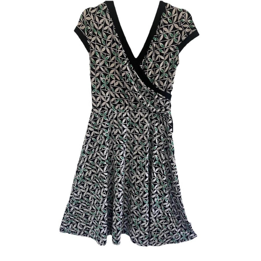 dBy Womens  Dress Size 8 Sleeveless Knit Black White Green Midi‎ 100% A-Line